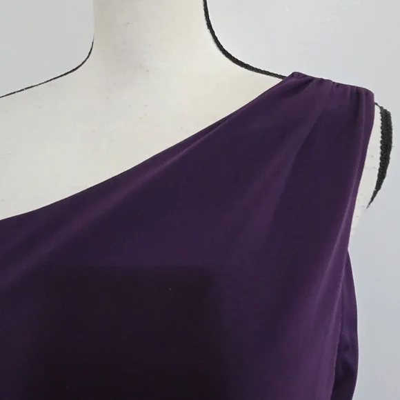CALVIN KLEIN size 6 Stretch Zip Ruched One Shoulder Embellished Dress Purple - Picture 12 of 16